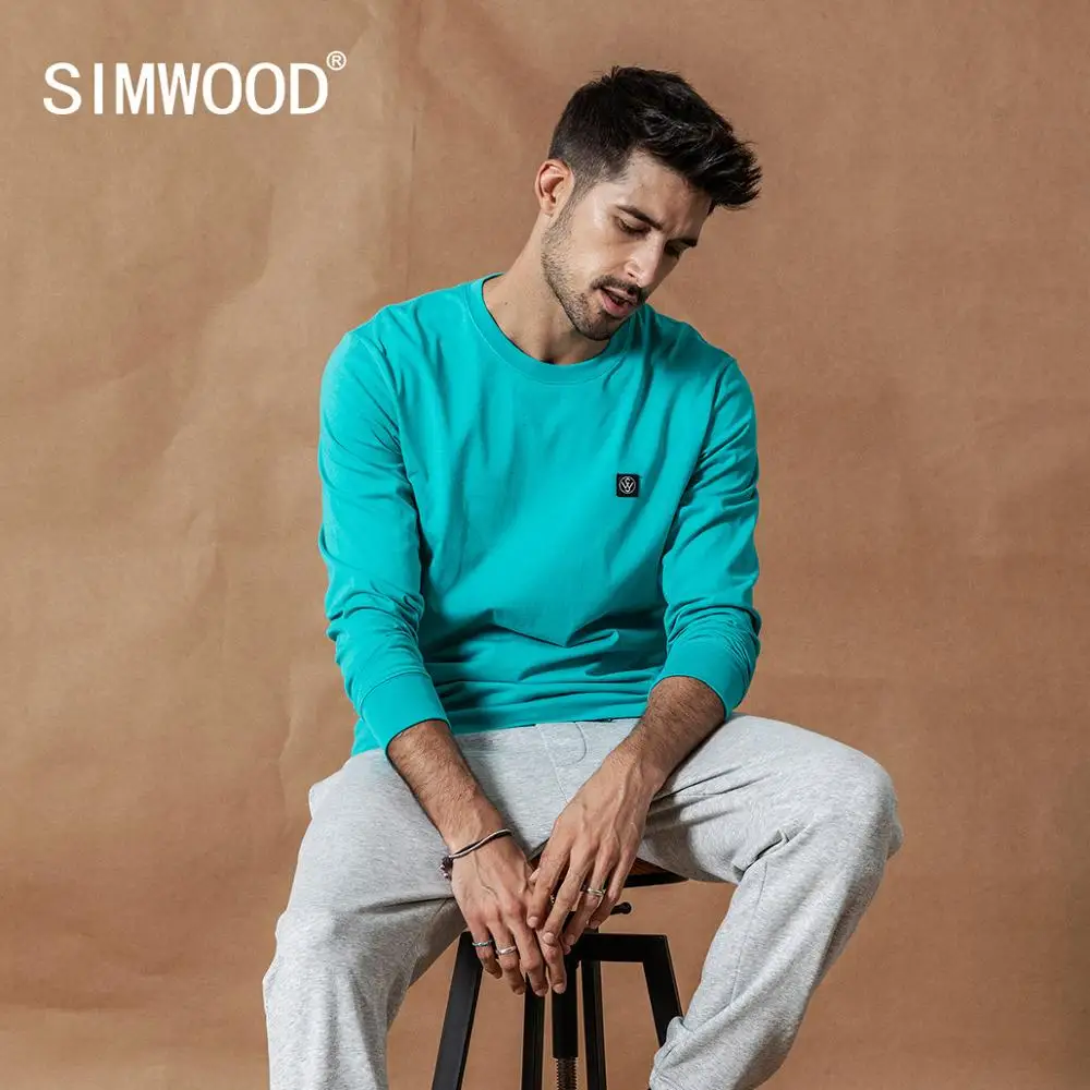 Мужская футболка SIMWOOD, осенняя футболка с длинным рукавом, повседневная футболка плюс-сайз из хлопка с логотипом, SI980594