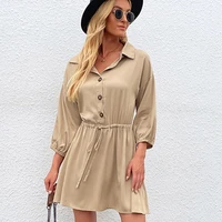 womens shirt dress pure color weekend style wrist sleeve button up mini dresses autumn outdoor holiday casual wear new