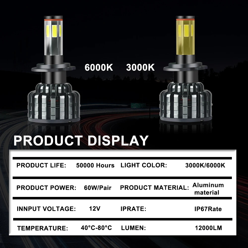 

ANMINGPU H7 Led Car Headlight Bulbs 12000/LM COB 60W H11 H8 H9 H4 Led Canbus Bulbs 9006 HB4 9005 HB3 Hir2 9012 Led Auto Headlamp