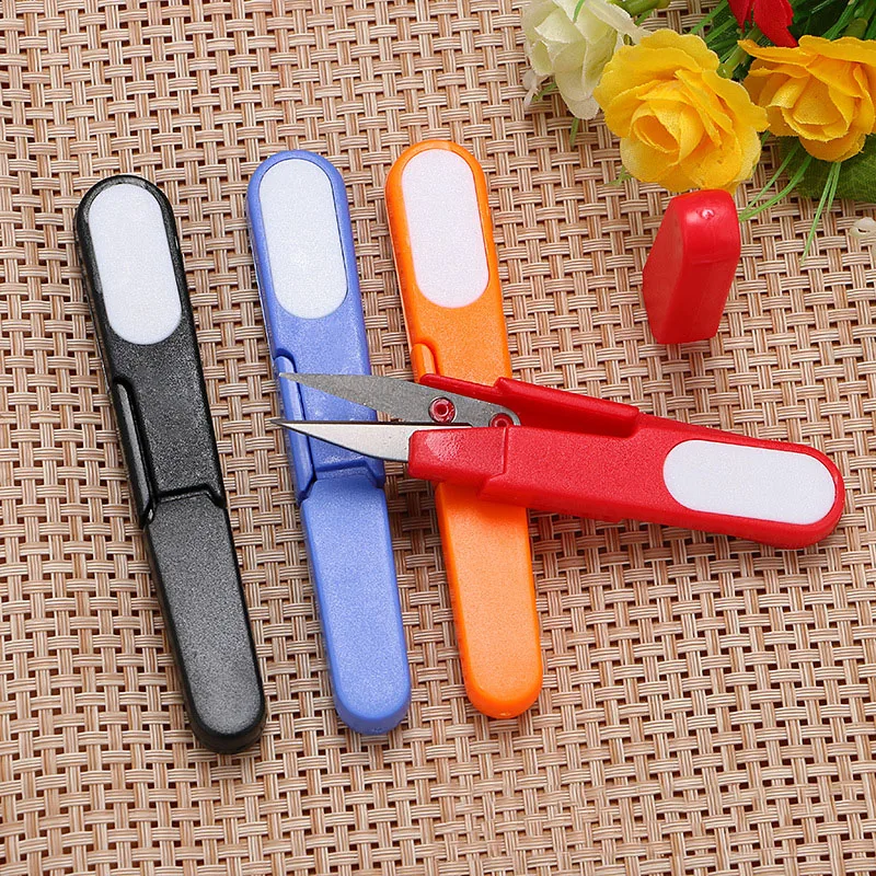 

High 4pcs Sewing Scissors U-Type Thread Cutter Scissors with Protective Cover for Cross Stitch DIY Projects UEJ