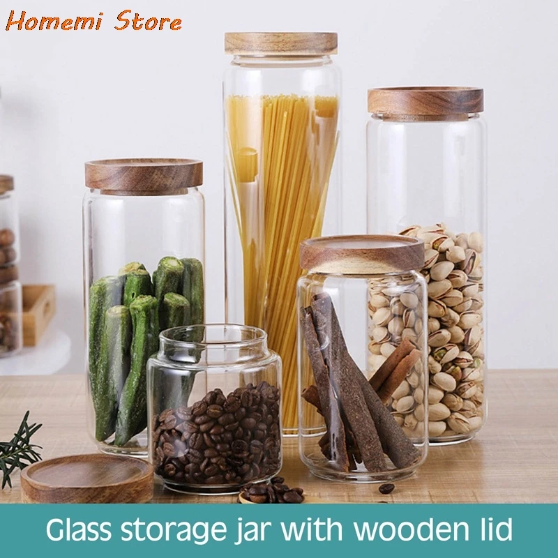 

Storage Tank Food Container Wooden Covered Storage Jar Food Sealed Glass Tank Kitchen Miscellaneous Grain Organizer