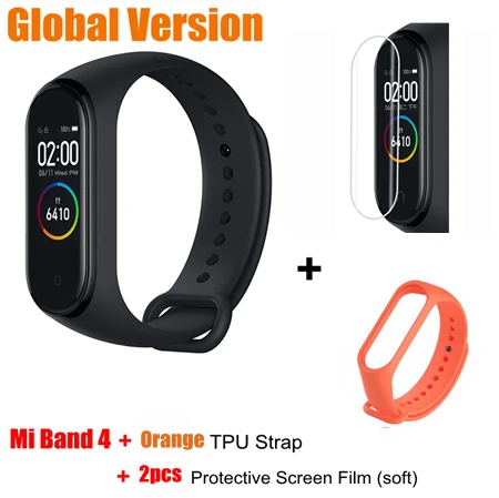 global add orang tpu Xiaomi mi Band 4 глобальная Версия смарт-Браслет фитнес-трекер mi Band 4 браслет 5ATM водонепроницаемый 0,9" OLED экран пульсометр - Цвет: global add orang tpu