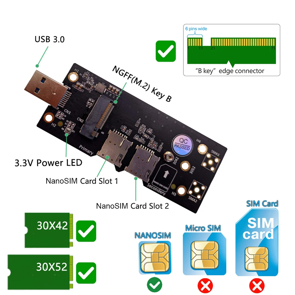 NGFF M.2 to USB 3.0 Dual NanoSIM Card Slot Adapter Converter for 3G/4G/5G Module Fine Workmanship Durable Computer accessories | Компьютеры