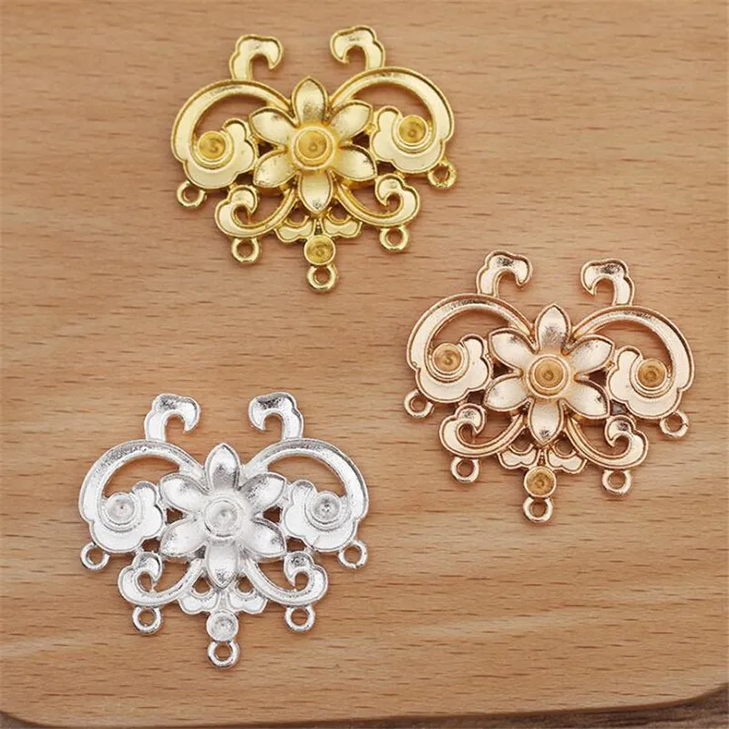 

4 pcs DIY Jewelry Accessories 34.5*33.5mm Alloy Headdress Materials Flower Slice Charms For Jewelry Making