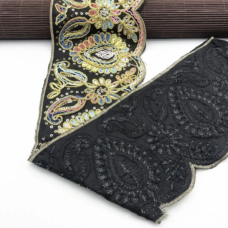 Этнические 1 ярдов Отделка Золотая нить вышитые кружева Бохо Швейные аксессуары