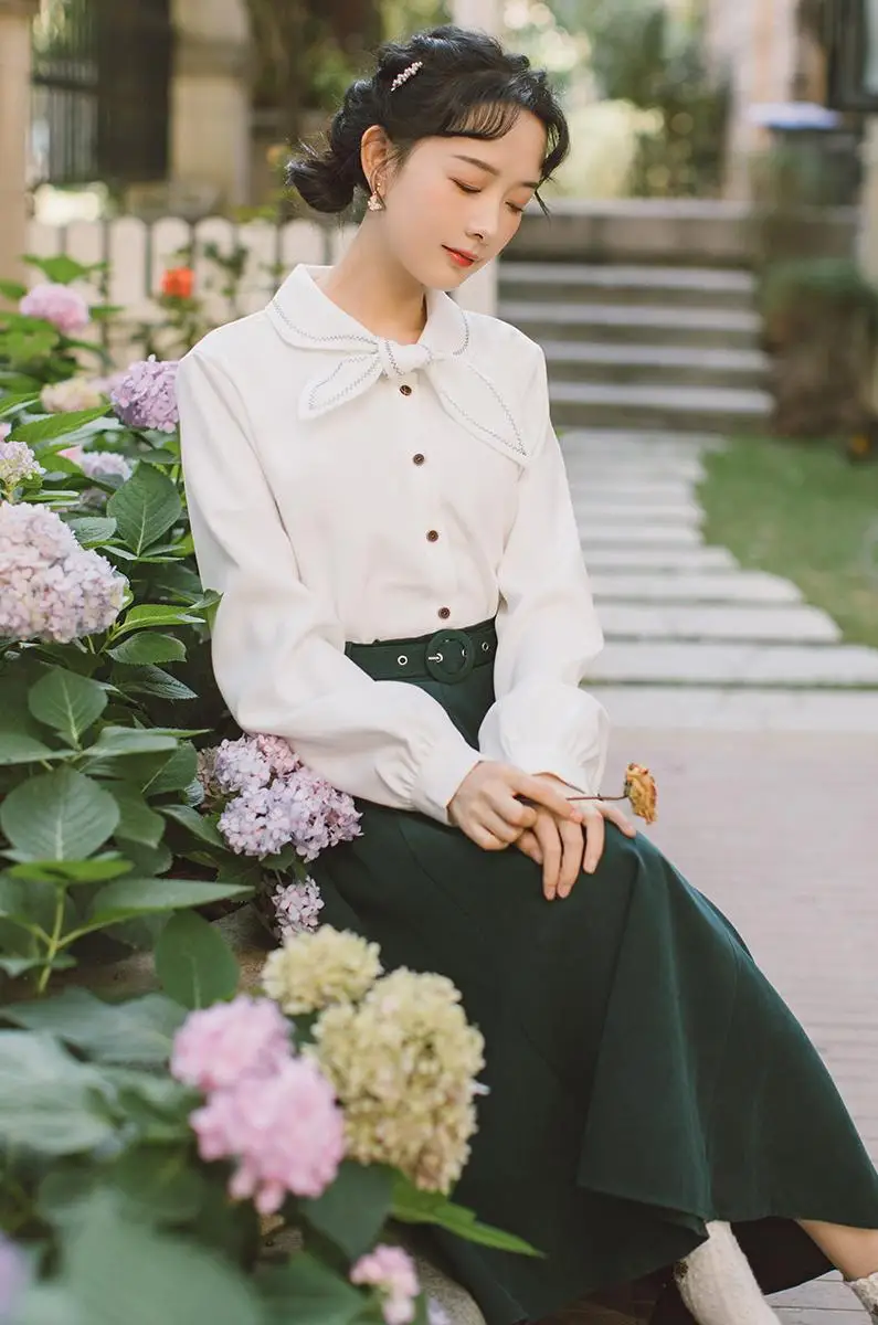 

COIGARSAM Full Sleeve Shirt Womens tops Solid Women shirts White Blue 3752