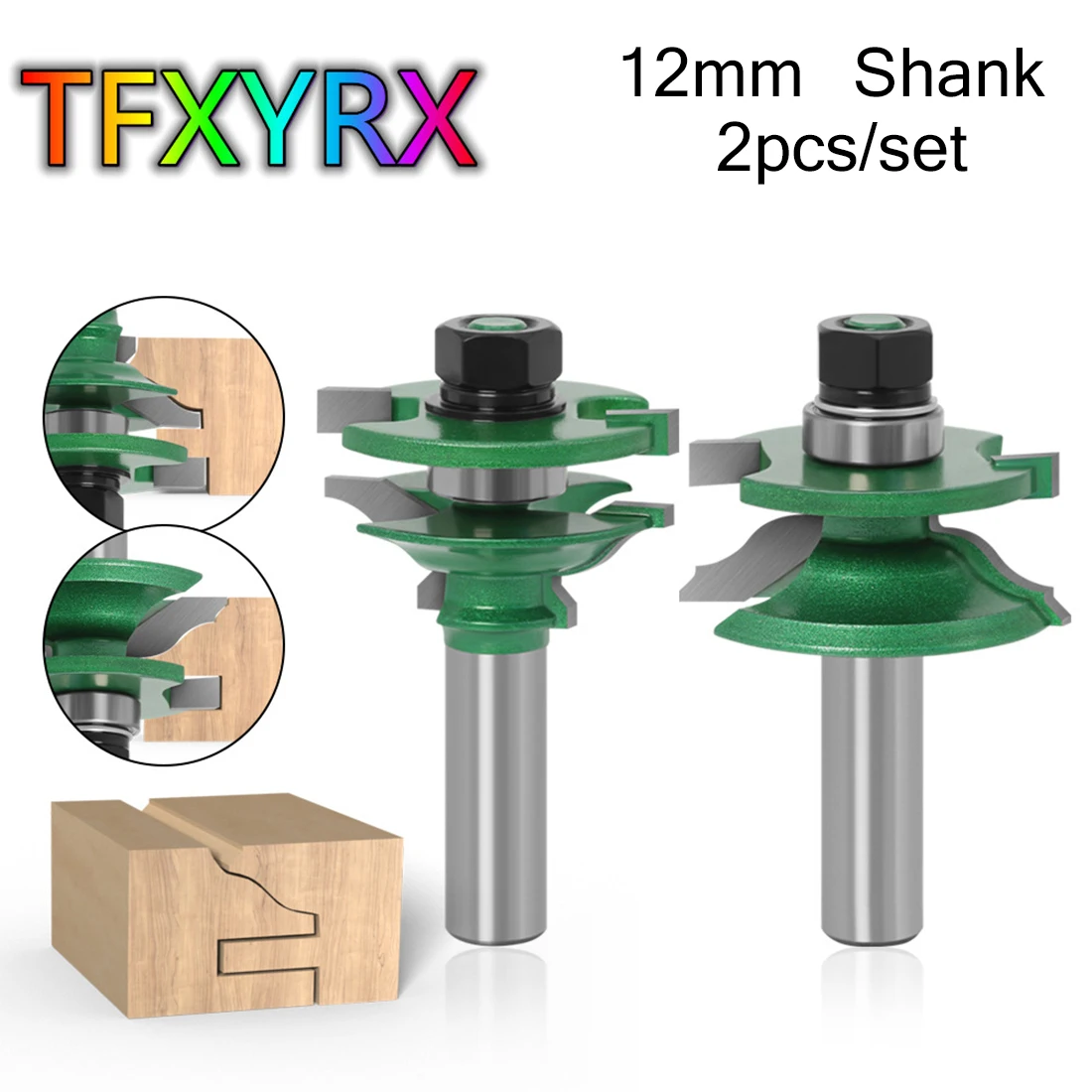 

2pcs 12mm Shank Woodworking Milling Cutters Large Mortise Knives T-slot Tongue&Groove Joinery Router Bit Set