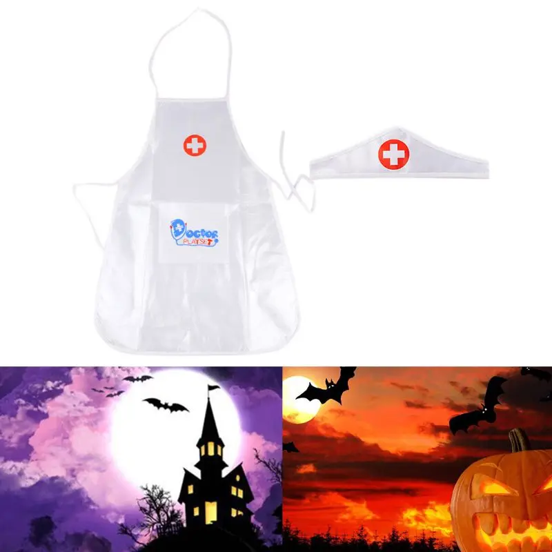 Children Kids Doctor Nurse Cosplay Costume Adjustable Apron with Headdress Hat Uniforms Performance Halloween Party Wear Toys |