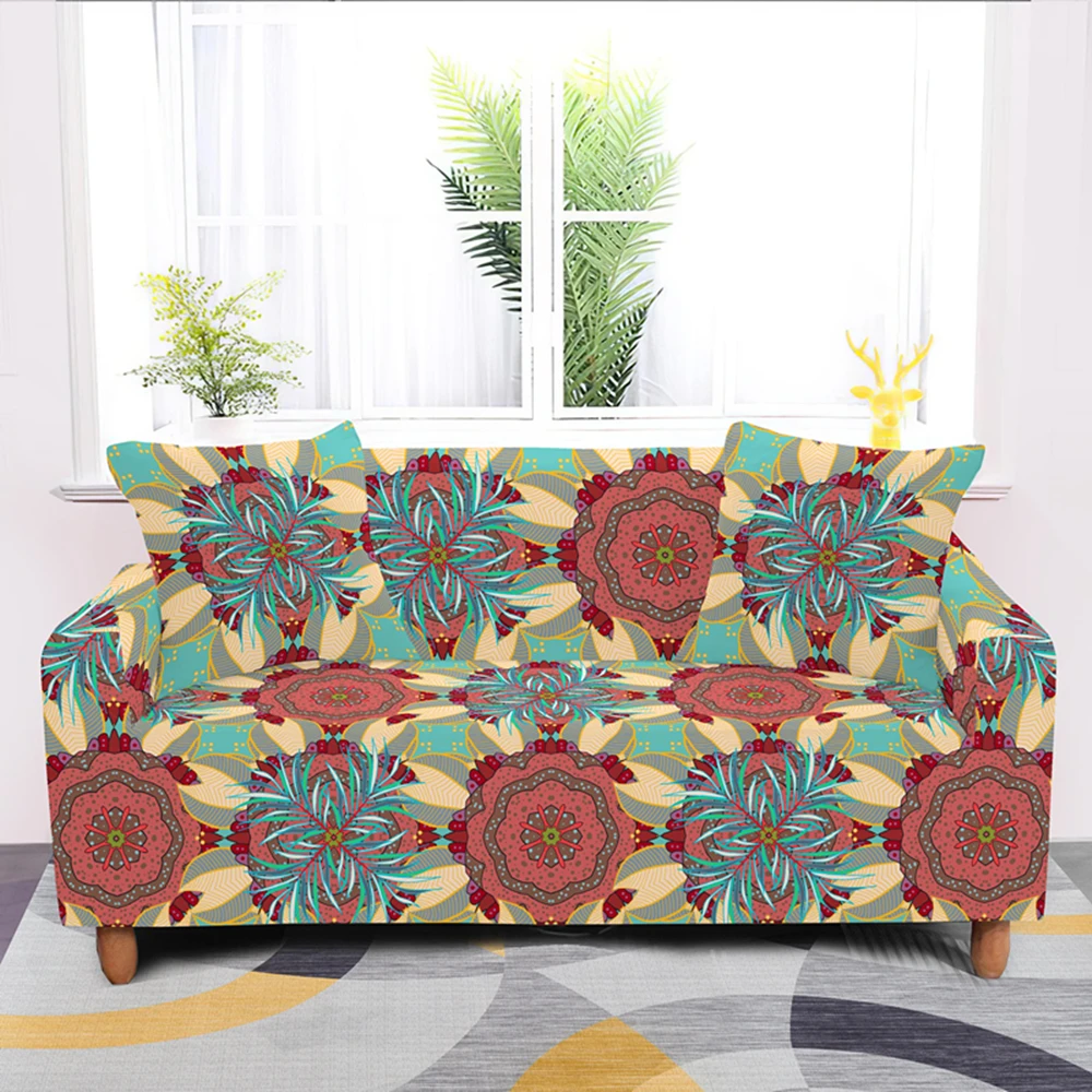 

L Shape Mandala Flower Pattern Sofa Cover Boho Stretch Sectional Couch Covers For Sofas Elastic Universal Slipcovers Living Room