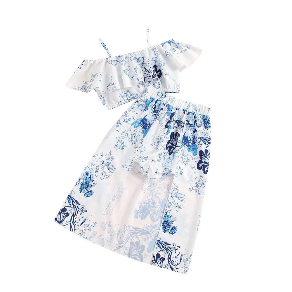 

Toddler Kids Baby Girls Summers Off Shoulder Flower Tops T-shirts Ruched Asymmetry Shorts Pants Children Clothes Sets 2pcs 1-6Y