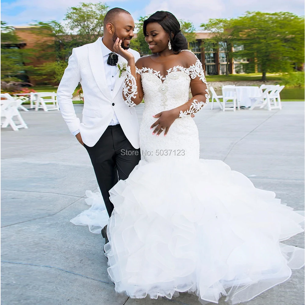 Большие размеры африканские Свадебные платья с длинным рукавом прозрачное