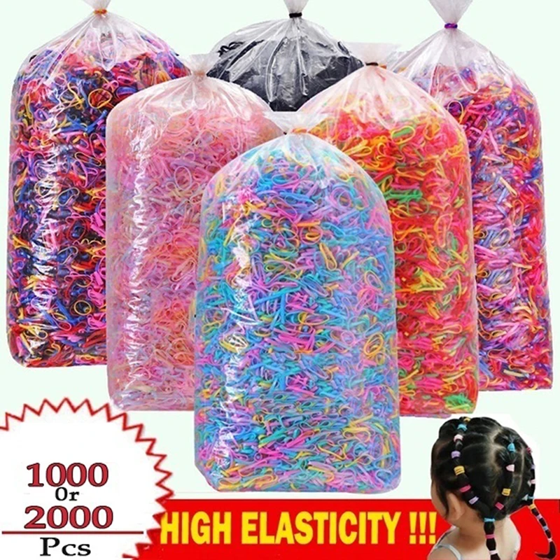 

New About 1000/2000pcs Child Baby Candy Colors Elastic Hair Band Holders Rubber Elastics Girl's Hair Accessories