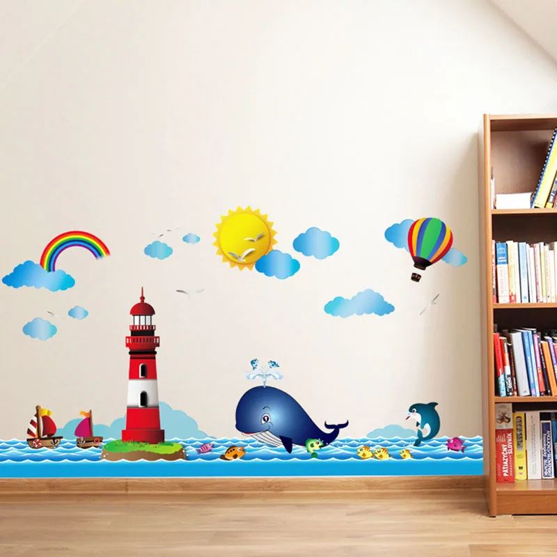 

Lighthouse Sea Sailboat Wall Stickers Seagull Decoration Bedroom Living Room Sofa Mural Cabinet Decals Sticker Nursery Wallpaper