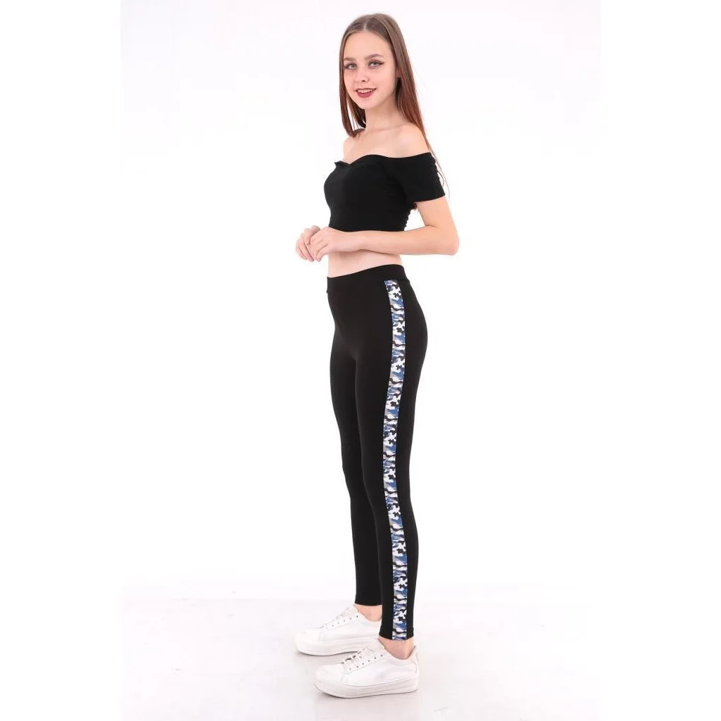 Almila 4058 Camouflage Blue Side Belt Women Leggings