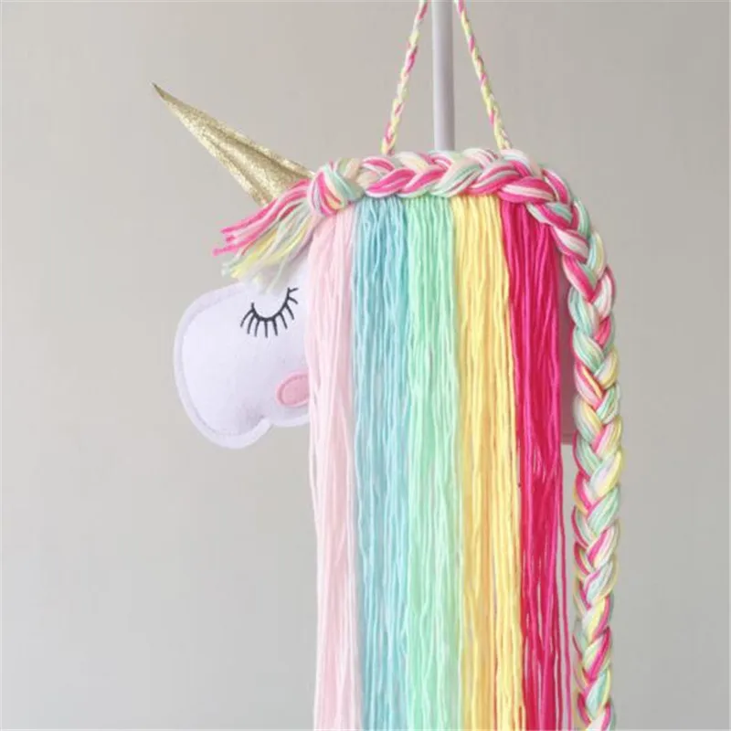 

Cute Unicorn Girls Rainbow Hair Bows Storage Belt Children Hair Clips Kids Room Wall Hanging Toy Organizer Holder Handmade Decor