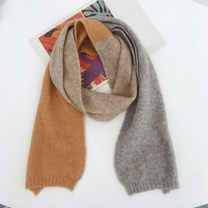 

Soft Winter Scarf Thick Warm Long Shawls Neck Scarves Double Side Scarves Women Scarf 145cm*20cm Splicing Color Knitted Scarf