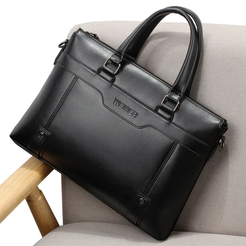 

Вместительный мужской портфель из искусственной кожи в стиле ретро, деловые мужские черные сумки, мужская сумка-мессенджер через плечо, сум...