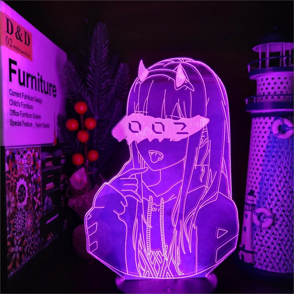 

DARLING In The FRANXX 3D Night Light Zero Two 002 LED Lamp Anime Figure Home Decoration Lampara Manga Lights Bedroom Decor Lamps