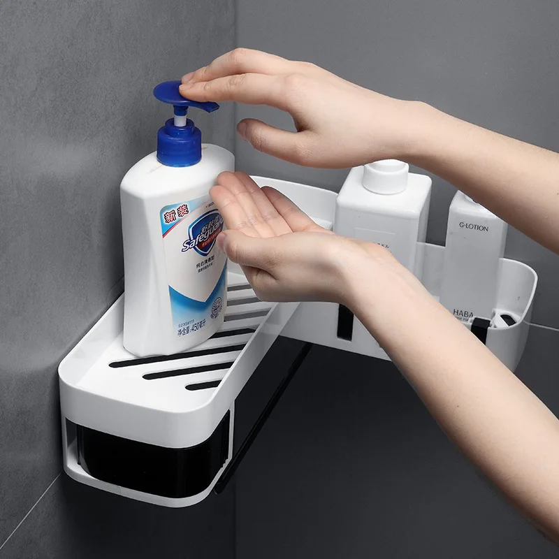 bathroom rotatation shelf corner shelves shampoo holder kitchen storage rack shower organizer wall holder household items free global shipping