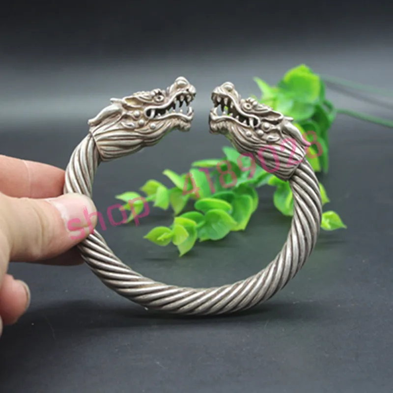Чистая белая медь древняя Голова Дракона поворотный браслет украшения ручной