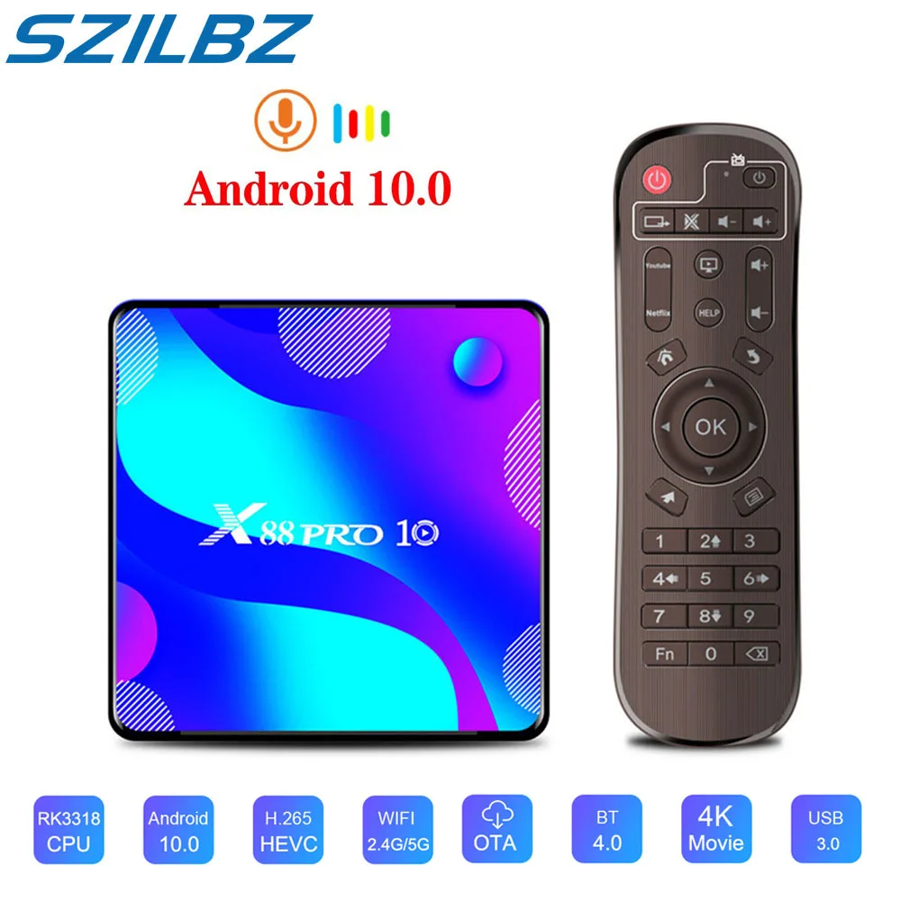 

ТВ-приставка Android 10, Smart TV Box 4K HD Netflix, Google TVbox Player, Rockchip RK3318 OTA Box 4 ГБ 32 ГБ 64 Гб X88 PRO 10 приставка
