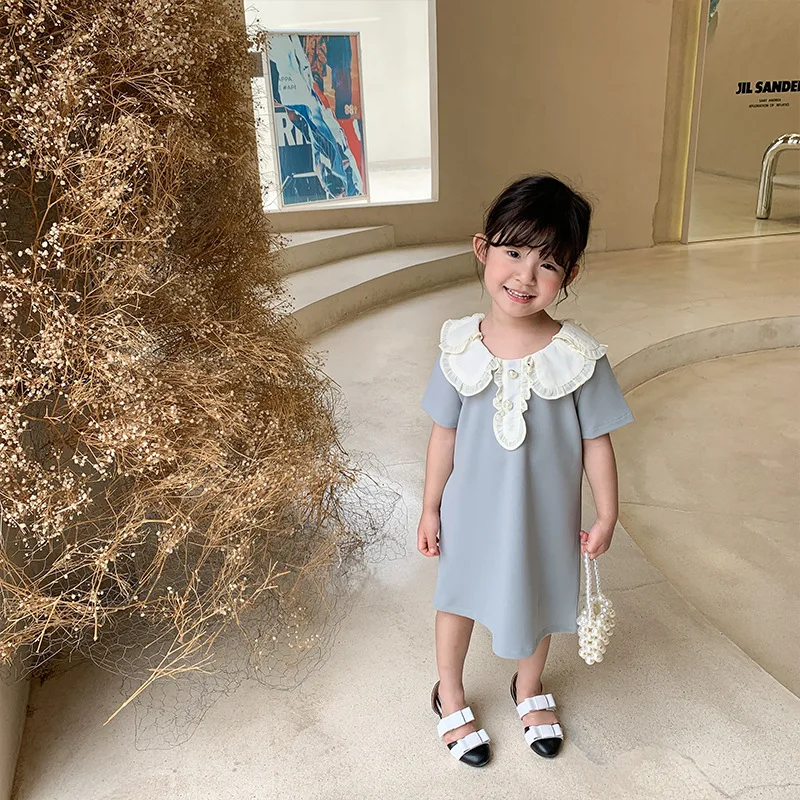 

Cute Bohemia Girl Dress Kids Baby 2021 Casual Spring Summer Short Sleeve Pearl Princess Chiffon Casual Long Style Dresses Childr