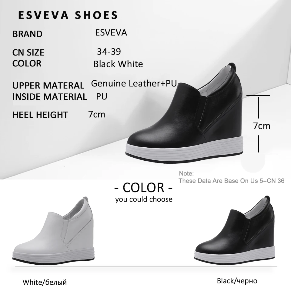 

ESVEVA 2019 Women's Vulcanize Shoes High Heels Shoes Height Increasing 3.5cm Women Pumps Spring Round Toe Concise Size 34-39