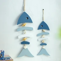 2pcs mediterranean wooden blue and white fish string pendant marine style home decoration blue and white fish wall decoration