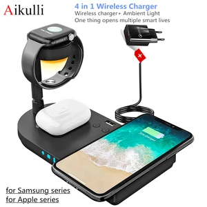 4 in 1 wireless charger stand qi 15w fast wireless charging station with lamp for apple iphone samsung watch airpods buds charge free global shipping