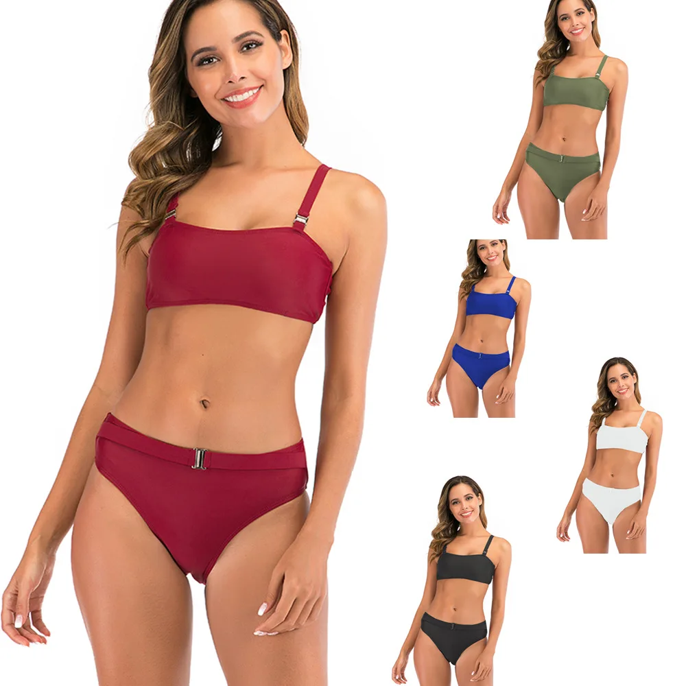 

2020 Push Up Sexy Bikini Set Swimwear Women Swimsuit Female Bandeau Strap Bathing Suit High Waist Separate Bikinis Beach Swim