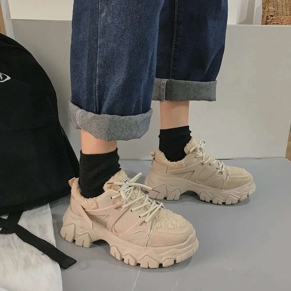 Женские повседневные кроссовки на платформе однотонная бархатная женская обувь