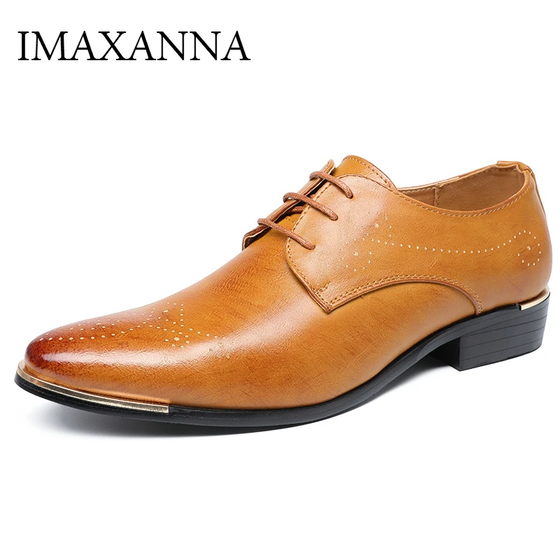IMAXANNA мужские кожаные туфли с острым носком на шнуровке роскошные брендовые