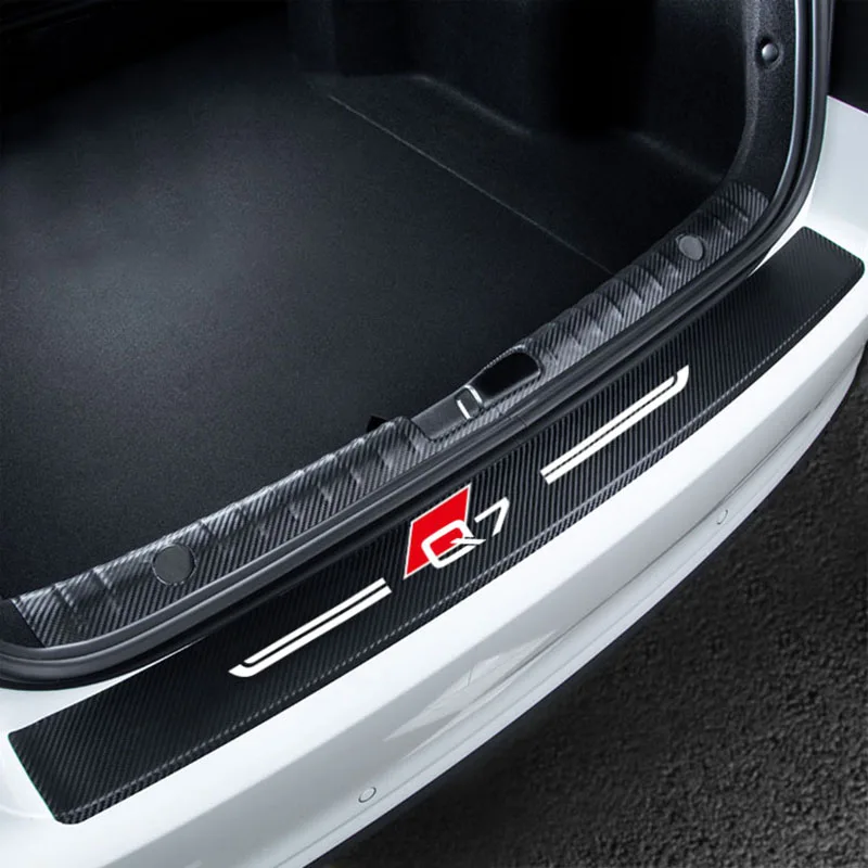 Leather Carbon Fiber tyle Sticker For Audi Q7 Accessories Car Rear Bumper Protection Stickers Trunk Guard Plate | Автомобили и