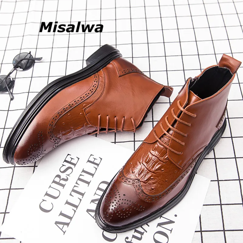 Misalwa английская мода мужские ботинки челси Повседневные Дышащие резные броги