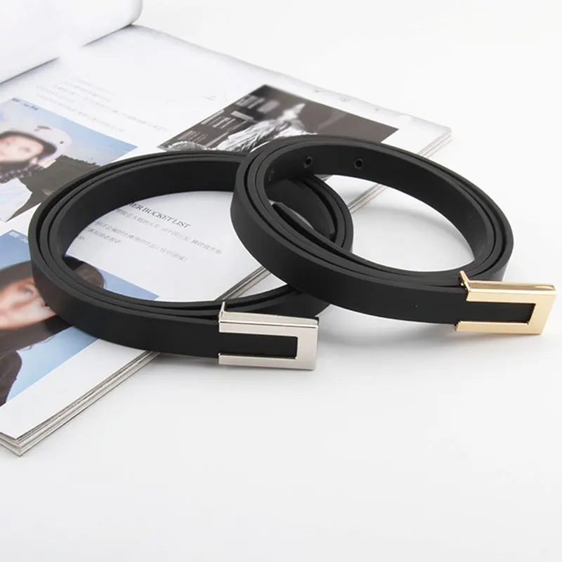 

New Fashion Leather Thin Belt For Women Metal Buckle Waist Strap Designer Ladies Trouser Dress Simple Decoration Waistband