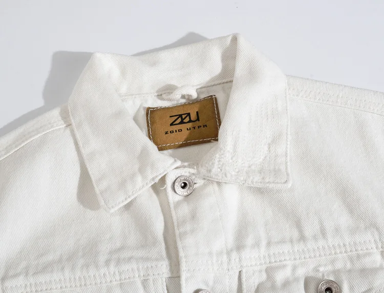 Мужская/Женская рваная джинсовая куртка белая Повседневная модная потертая