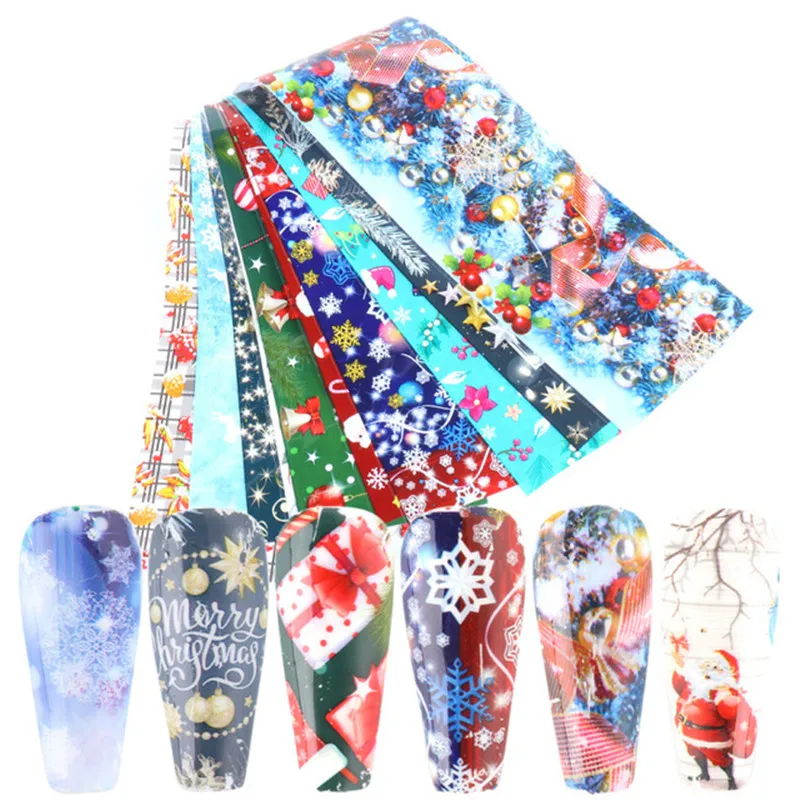

Christmas Nail Stickers Foil Winter Hexagon Snowflake Gift Bells Nail Wraps Nail Art Decorations Polish Decal Manicure