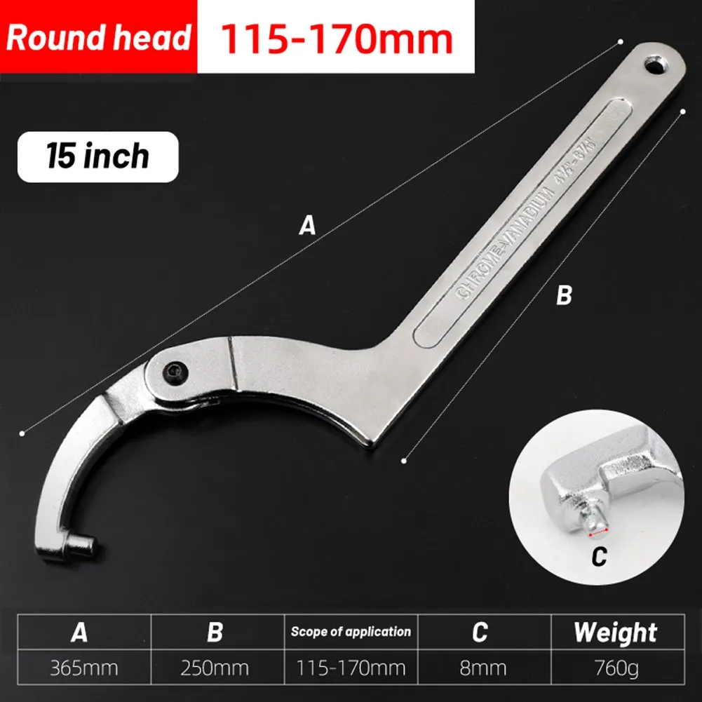 

Adjustable Square/Round Head Hook Wrench C Hook Spanner Nuts Bolts Hand Tool For Slotted Retaining Rings 7/8/12/15 Inch