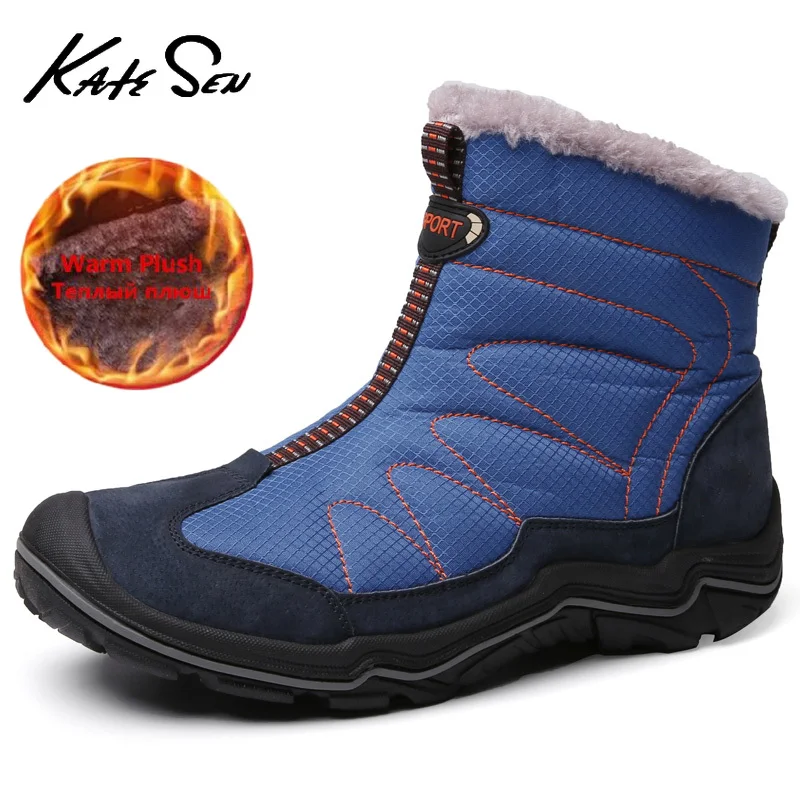 Зимние мужские теплые водонепроницаемые ботинки из сетчатого плюша модные удобные высокие уличные