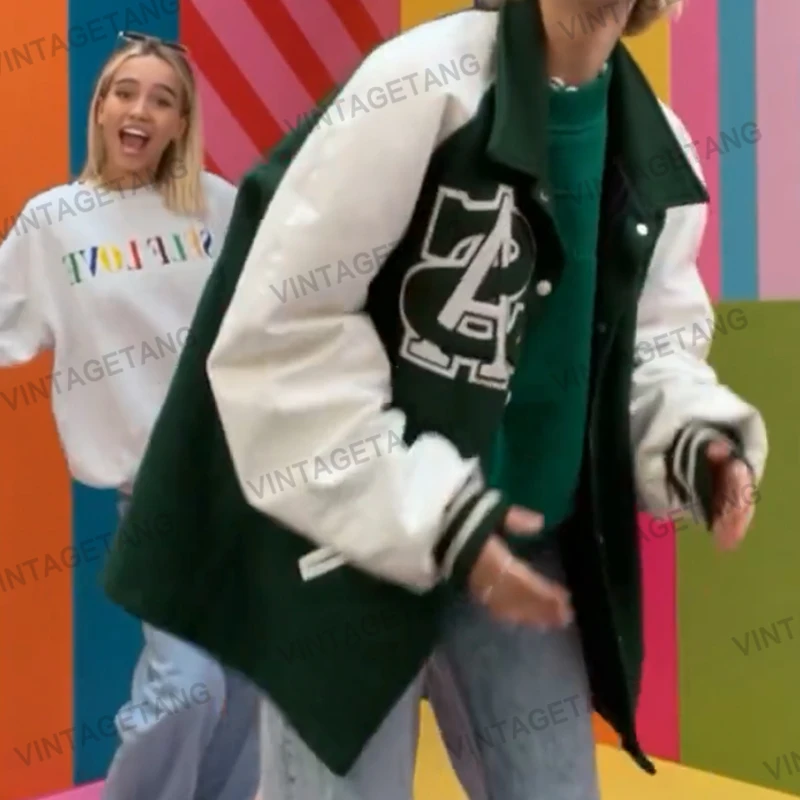 

Оригинальная американская зеленая бейсбольная стеганая куртка в стиле ретро, женская модная короткая куртка в стиле Instagram для осени и зимы, ...