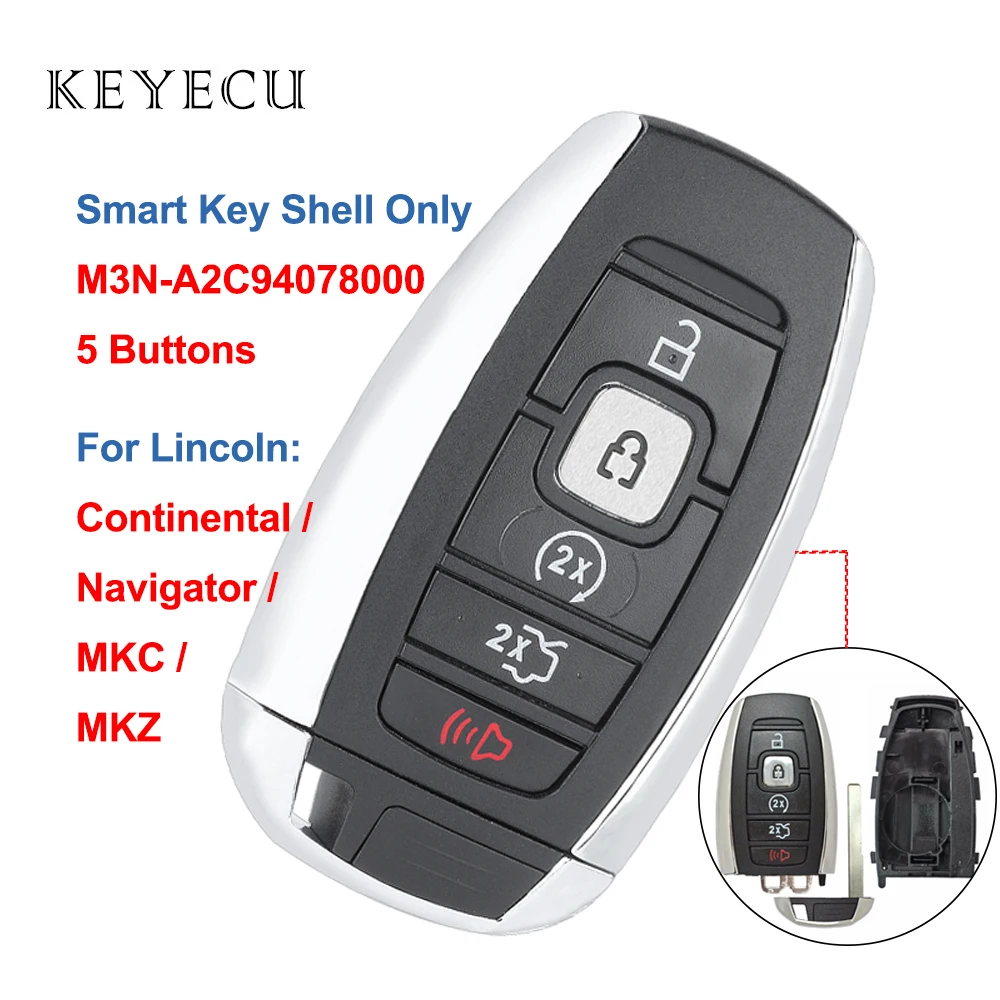 Keyecu-carcasa de llave remota inteligente, 5 botones, para Lincoln Continental MKC MKZ, navegador M3N-A2C94078000