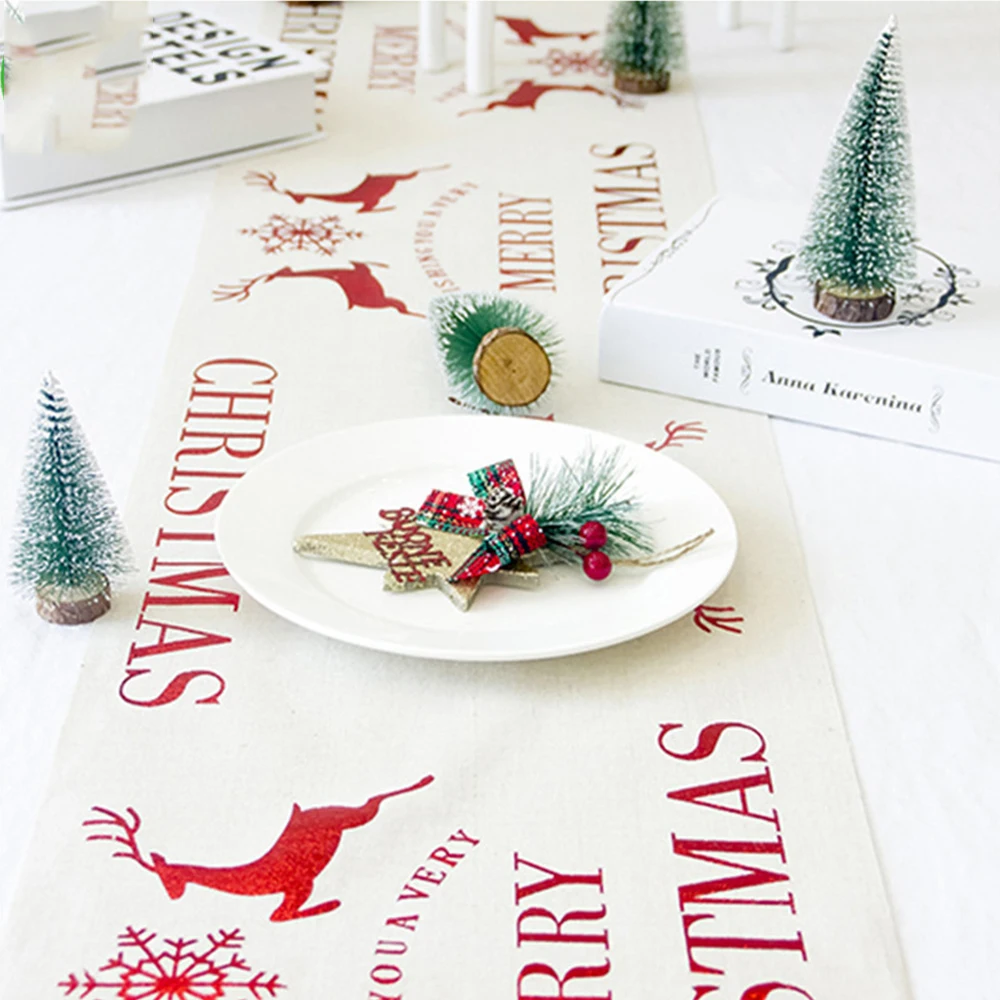 Рождественская скатерть для стола елка лось снежинка цветы настольное украшение