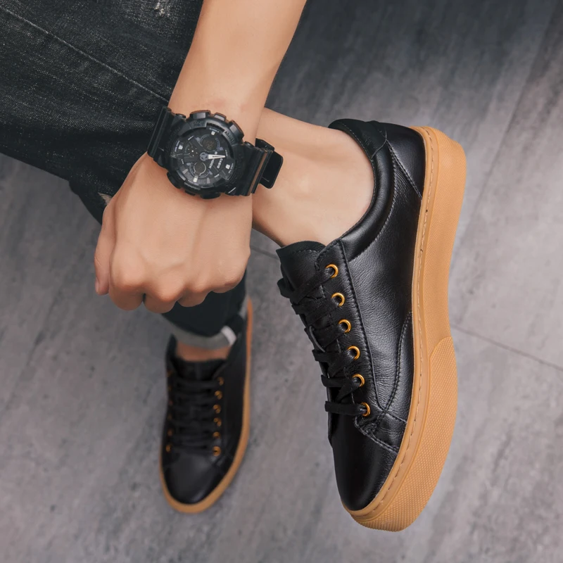 Men GenuineLeather Shoes Classic Leather Casual Comfortable Breathable Sneakers Fashion Lace Up Non-Slip Flats C4 | Обувь