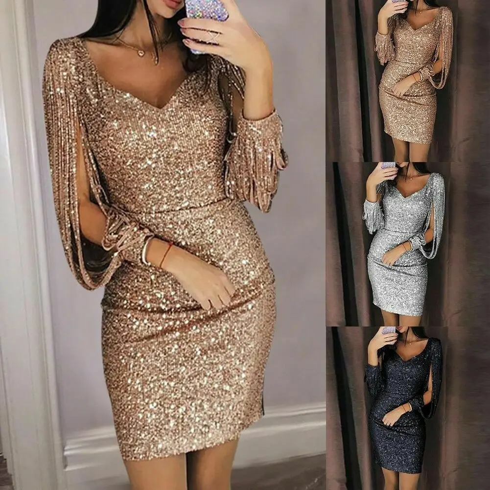 Женское платье Лето-осень сексуальное с длинным рукавом и V-образным вырезом