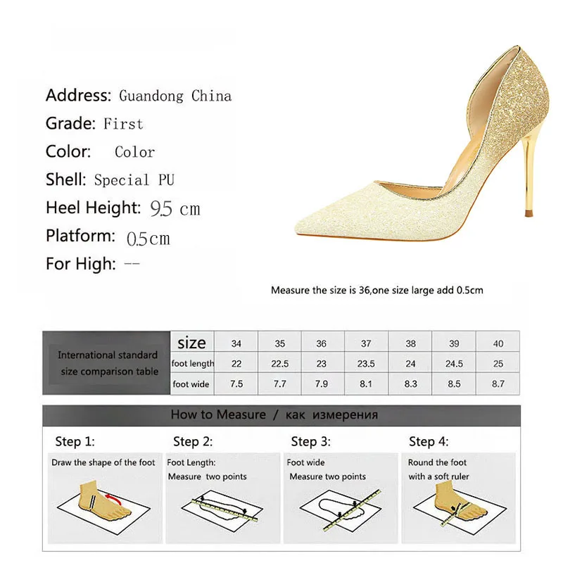 

Meriahzheng 9.5CM Spring High Heel Shallow Mouth Women's Shoes Pointed Sexy Gradient Color Sequins Side Hollow Single Shoes DS