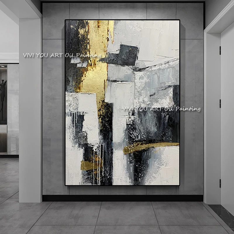 

The Simple Color Handmade Abstract Picture On Canvas Living Room Decor Modern Original Knife Golden Thick Oil Painting Design
