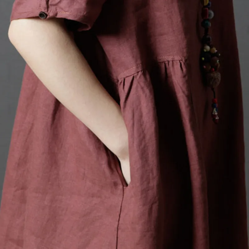 Boho robe femme ete 2020 летнее платье с коротким рукавом женское А-силуэта из хлопка и льна