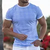 

2020 new men's casual Plaid quick drying breathable round neck T-shirt with blood hemmed short sleeve