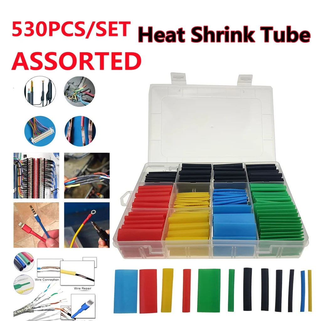 

530pcs/260pcs Assortment Electronic 2:1 Wrap Wire Cable Insulated Polyolefin Heat Shrink Tube Ratio Tubing Insulation