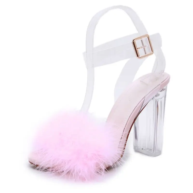 

Fashion Womens Shoes 2021 High Heel Sandals Large Size Buckle Strap Open Toe Luxury High-heeled Big Comfort Sexy Rhinestone Fur